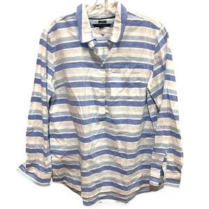 Tommy Hilfiger Boyfriend Fit striped half button down cotton blouse size medium